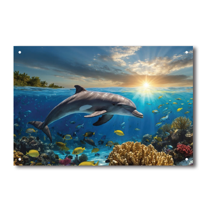 Dolphin Swimming in Coral