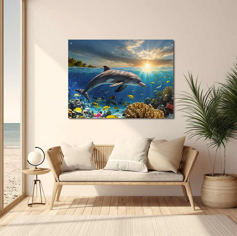 Dolphin Swimming in Coral