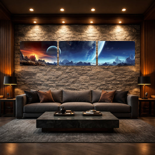 Planet System in Space Tile Horizontal